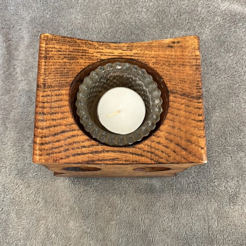 Vintage solid wood owl candleholder with tea light and tea light holder